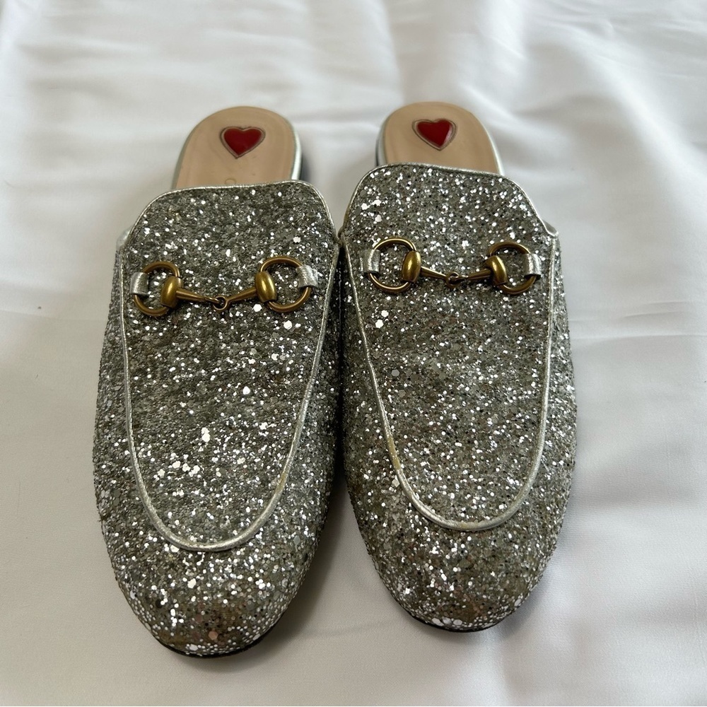 Gucci Princetown Horsebit-Detailed Glitter Leather Slippers size 37 - Picture 4 of 14